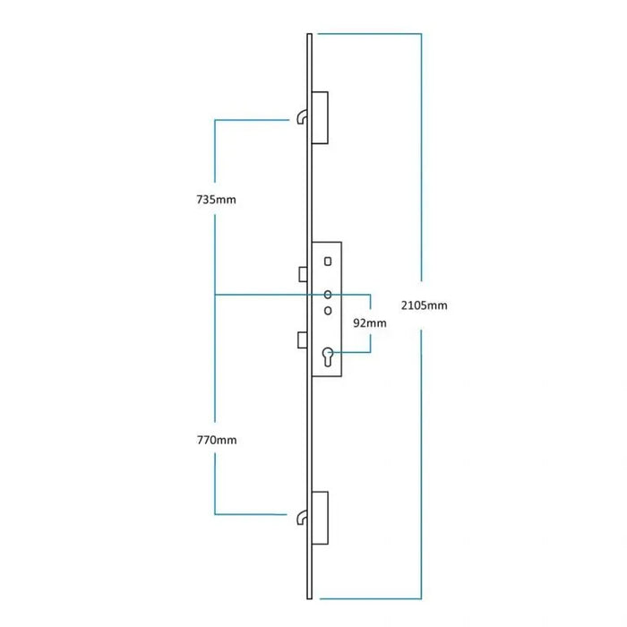 Winkhaus 45/92 2 Hook Cobra Split Spindle 16mm Faceplate Door Lock