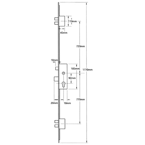 Winkhaus 45/92 Stv-ThunderBolt Latch/DeadBolt 5 DeadBolt 20MM Face Plate