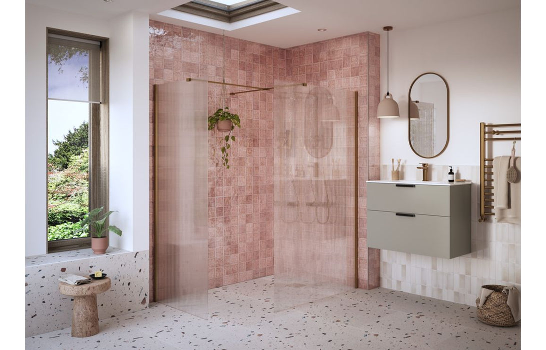 Icorra Fluted Wetroom Panel & Side Panel Arm - Brushed Bronze