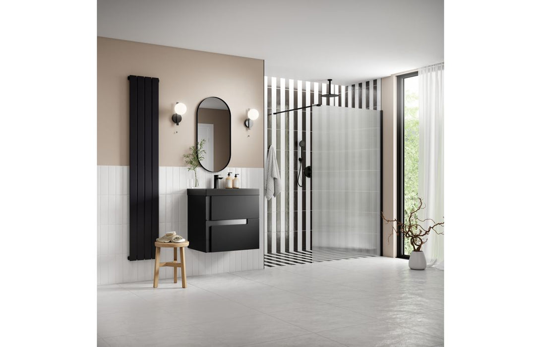 Icorra Fluted Wetroom Panel & Support Arm - Black