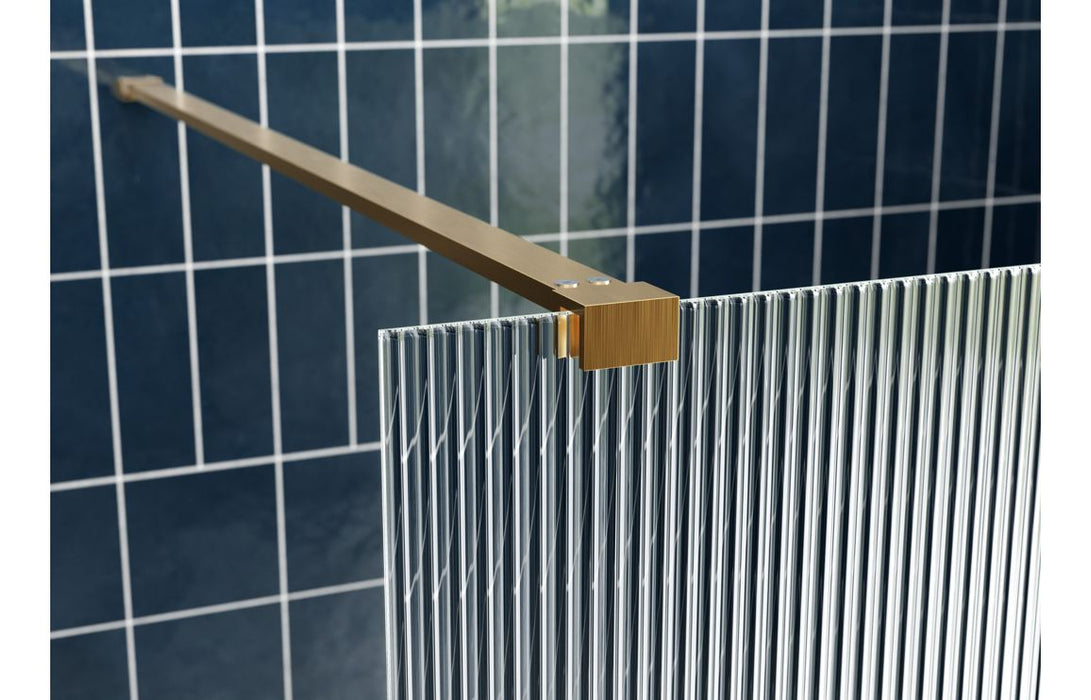 Icorra Fluted Wetroom Panel & Support Bar - Brushed Brass