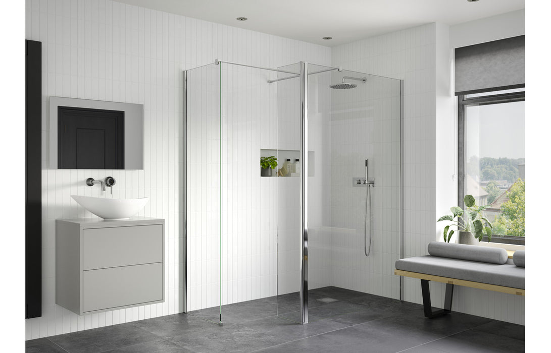 Icorra Optional 1950x300x8mm Rotatable Wetroom Panel (Full Hinge) - Chrome