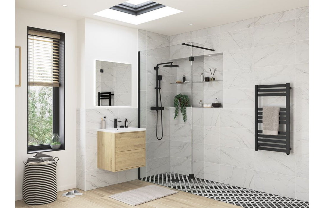 Icorra Wetroom Panel & Support Bar - Black
