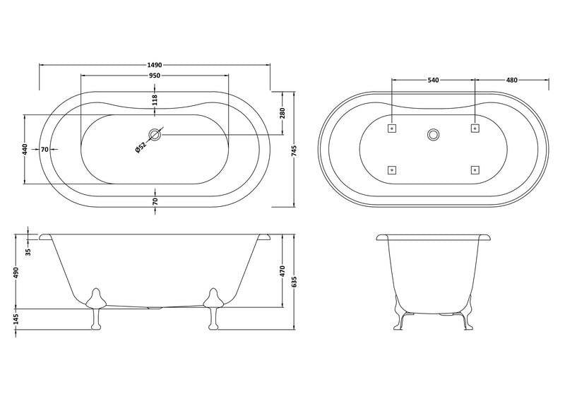 Double Ended Freestanding Bath - Pride Leg Set 1500mm