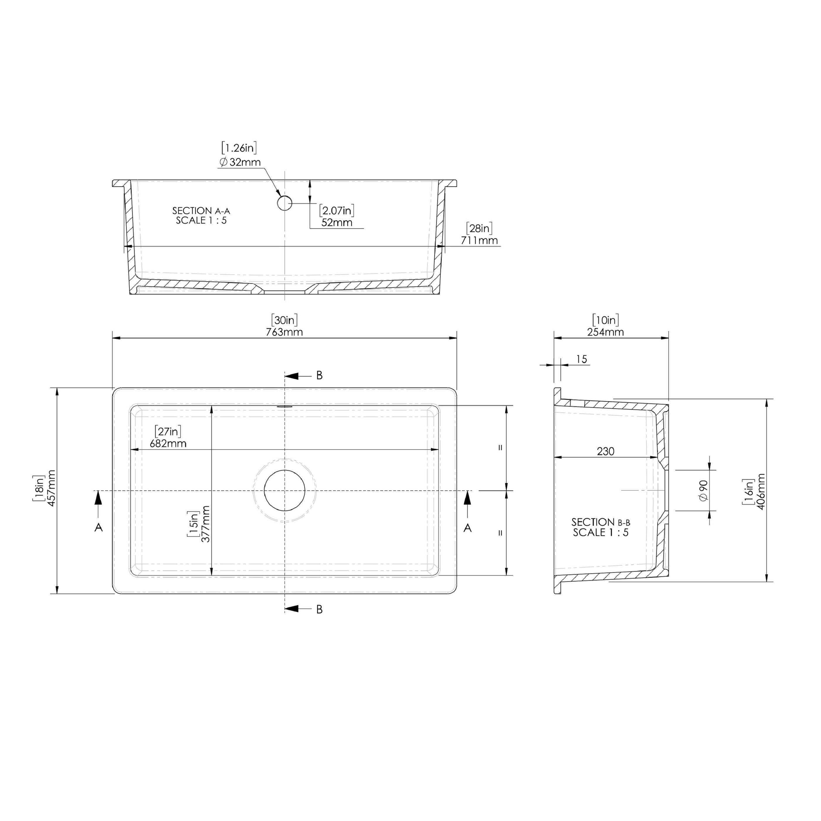 Inset Single Bowl with Overflow 762mm x 457mm x 254mm — Trade ...