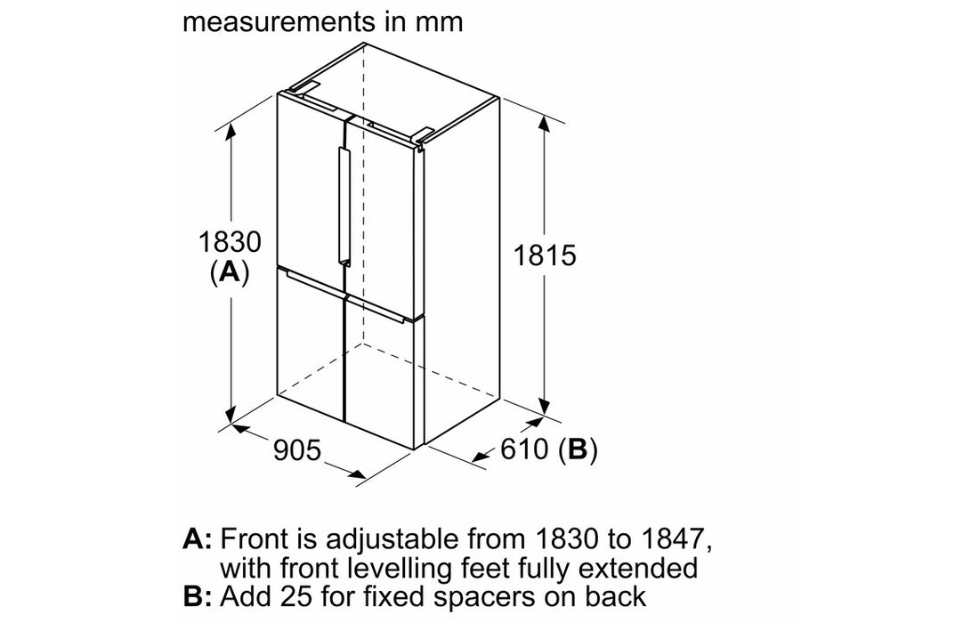 Bosch Series 4 KFN96VPEAG F/S NoFrost 4 Door Fridge Freezer - Metallic Silver