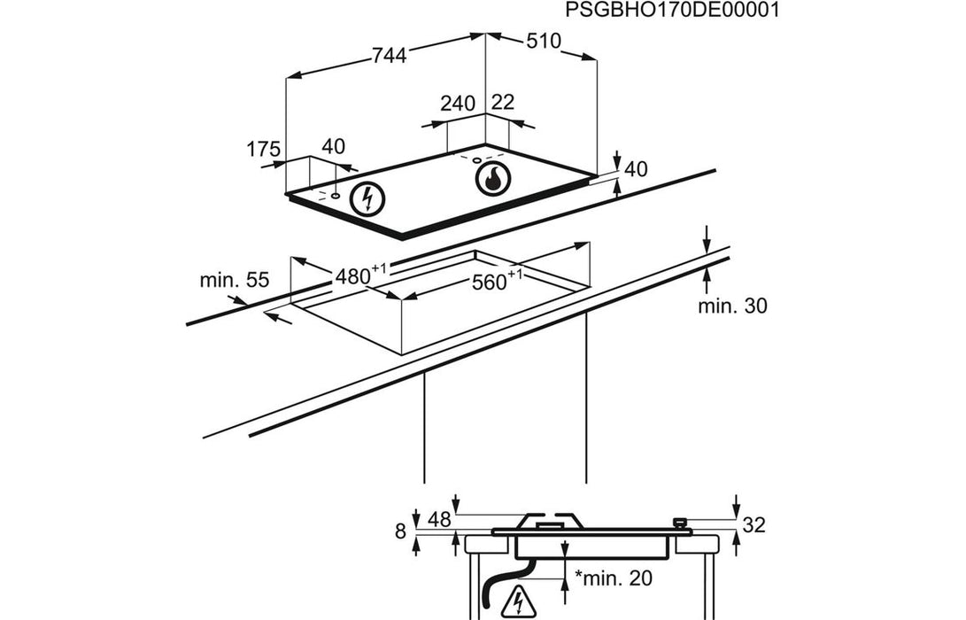 Electrolux KGS7534SX 75cm Slimline Gas Hob - St/Steel