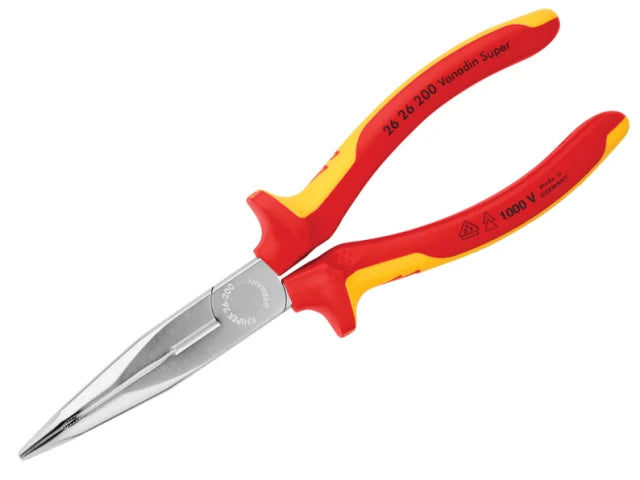 26 26 200 VDE Long Bent Snipe Nose Side Cutting Pliers 200mm