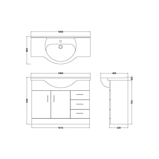 Arley Pro Kass 1050mm Gloss White Floor Standing Vanity Unit With Basin