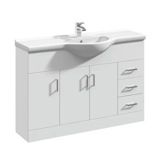 Arley Pro Kass 1200mm Gloss White Floor Standing Vanity Unit With Basin