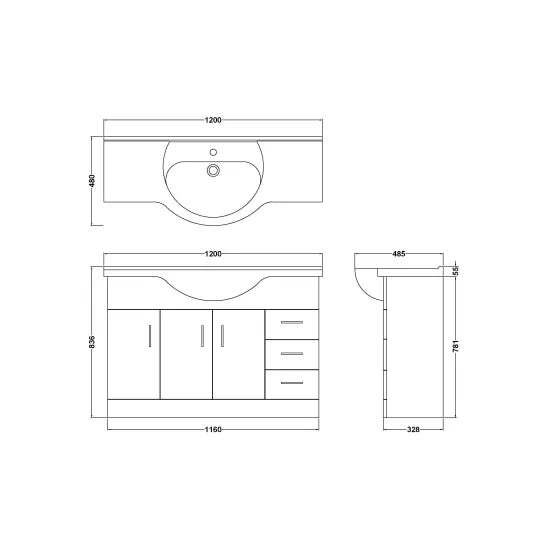 Arley Pro Kass 1200mm Gloss White Floor Standing Vanity Unit With Basin