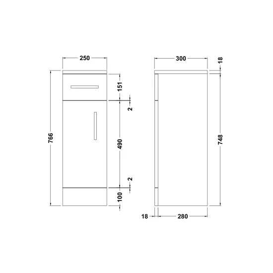 Arley Pro Kass 250mm 1 Drawer Gloss White Floor Standing Storage Unit Slim Cupboard