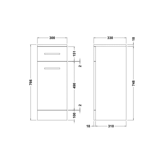 Arley Pro Kass 330mm 1 Drawer Gloss White Floor Standing Storage Unit