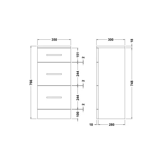 Arley Pro Kass 350mm Gloss White 3 Drawer Floor Standing Storage Unit