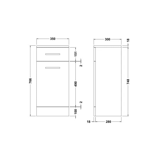 Arley Pro Kass 350mm 1 Drawer Gloss White Floor Standing Storage Unit