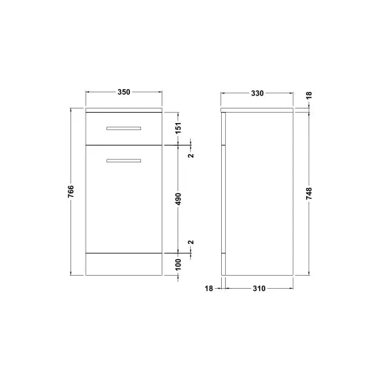 Arley Pro Kass 350mm 1 Drawer Gloss White Floor Standing Storage Unit Floor Standing Laundry Basket