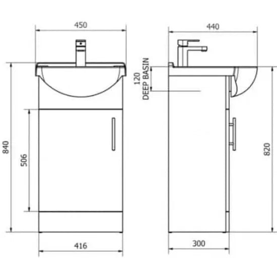 Arley Pro Kass 450mm Gloss White Floor Standing Vanity Unit With Basin