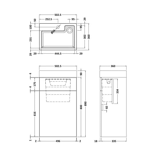 Arley Kass 500mm Satin Soft Black 1 Door WC Unit With 1 Tap Hole Basin & Cistern
