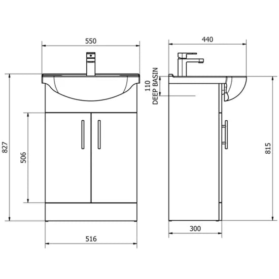 Arley Pro Kass 550mm Gloss White Floor Standing Vanity Unit With Basin