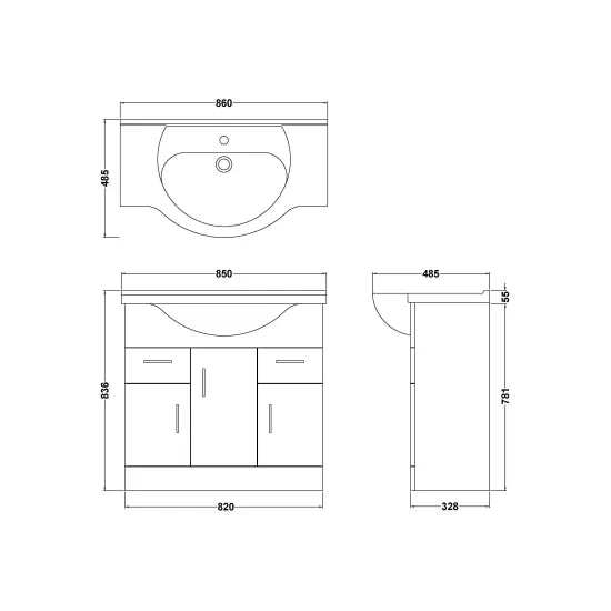 Arley Pro Kass 850mm Gloss White Floor Standing Vanity Unit With Basin