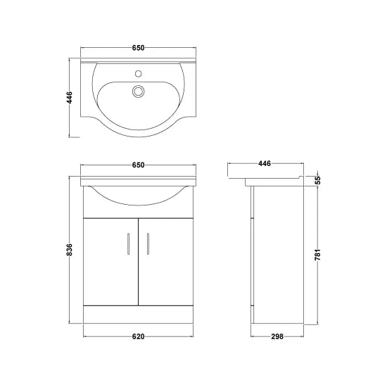 Arley Pro Kass 650mm Soft Black Floor Standing Vanity Unit With Basin