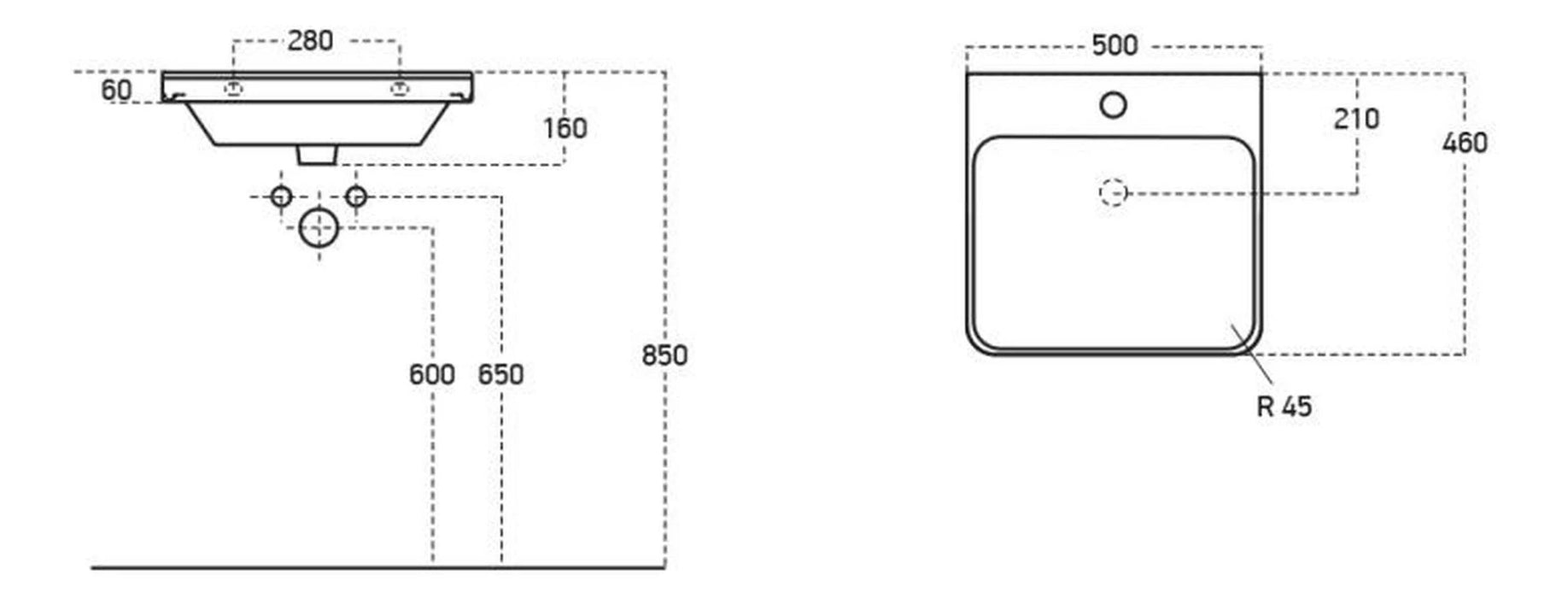 Nubo 500mm Wall Hung 2 Drawer Basin Unit & 1TH Basin