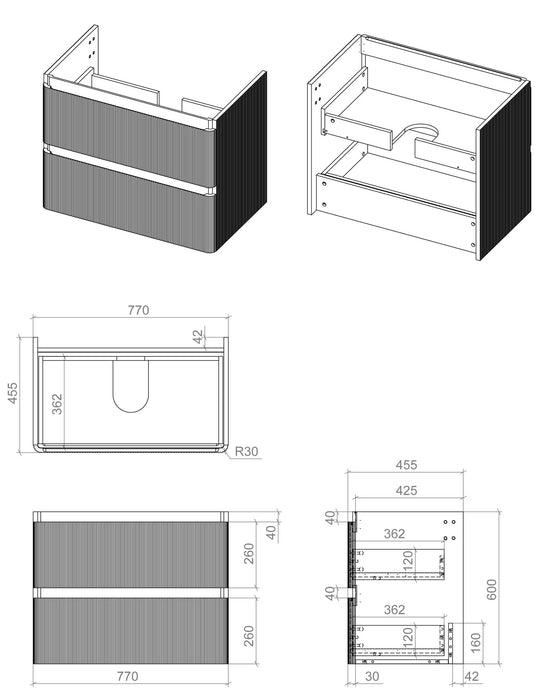 Nubo 805mm Wall Hung 2 Drawer Basin Unit & 1TH Basin