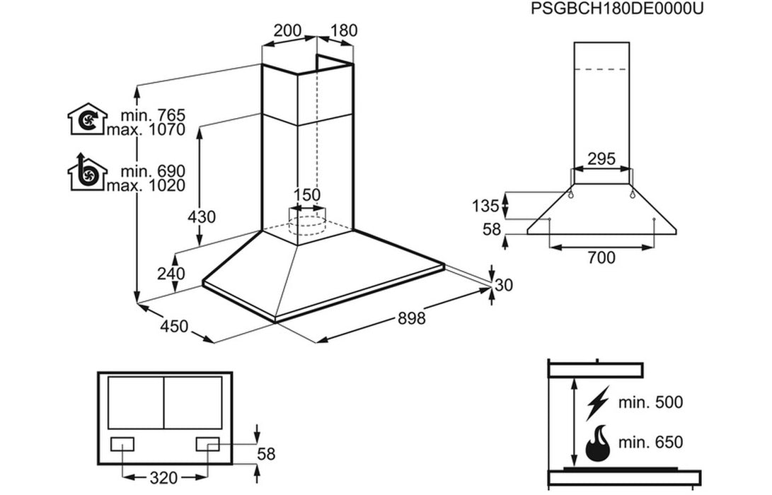 Electrolux LFC319X 90cm Pyramid Chimney Hood - St/Steel