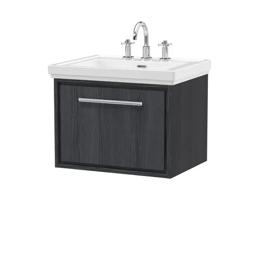600mm Wall Hung Single Drawer Unit & Basin 3 Tap Hole