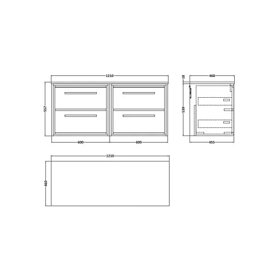 1200mm Wall Hung 4-Drawer Unit & Marble Worktop (Drawer Unit, Basin or Set)