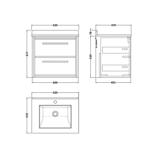 600mm Wall Hung 2-Drawer Unit (Drawer Unit or Set)