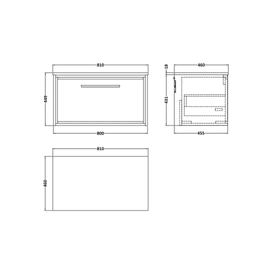 800mm Wall Hung Single Drawer Unit & Marble Worktop (Drawer, Unit or Set)
