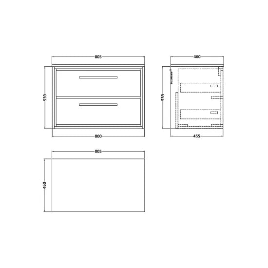 800mm Wall Hung 2-Drawer Unit & Worktop (Drawer Unit, Basin or Set)