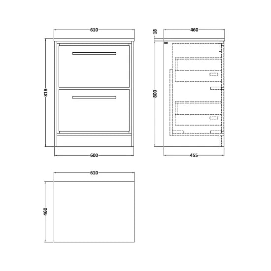 600mm Floor Standing 2-Drawer Unit & Marble Worktop(Drawer Unit, Basin or Set)