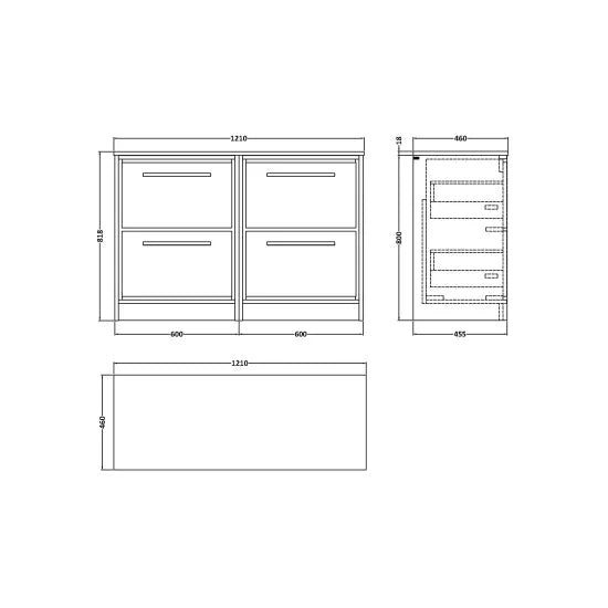 1200mm Floor Standing 4-Drawer Unit & Worktop (Drawer Unit, Basin or Set)