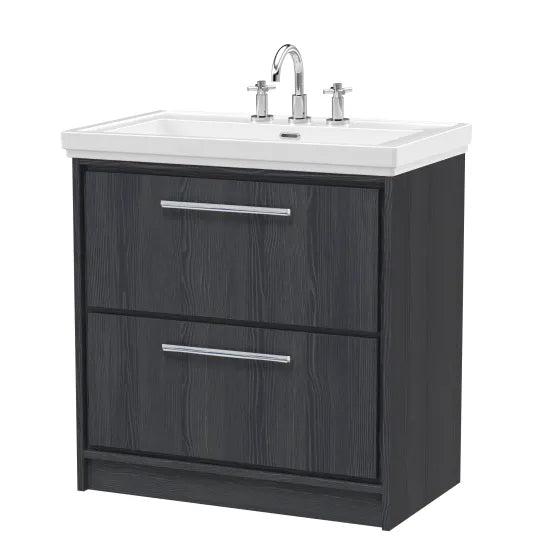 800mm Floor Standing 2-Drawer Unit & Basin Set 3 Tap Hole