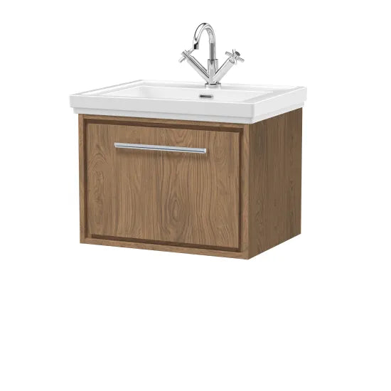 600mm Wall Hung  Single Drawer Unit & Basin 1 Tap Hole