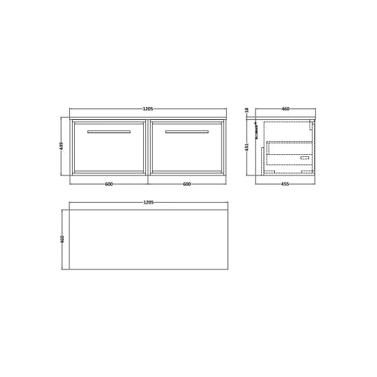 1200mm Wall Hung Single Drawer Unit & Worktop (Drawer Unit, Basin or Set)