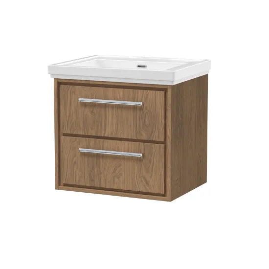 600mm Wall Hung 2-Drawer Unit & Basin 0 Tap Hole (Drawer Unit,Set)