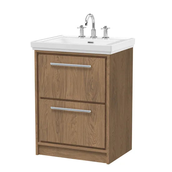 600mm Floor Standing 2-Drawer Unit & Basin Set 3 Tap Hole