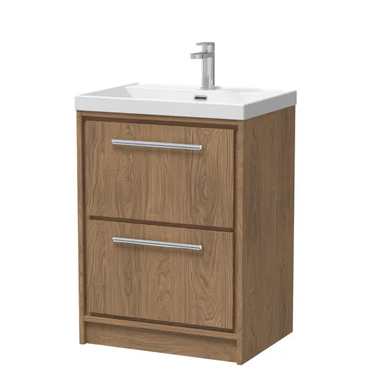 600mm Floor Standing 2-Drawer Unit & Basin Set 1 Tap Hole (Drawer, Unit or Set)