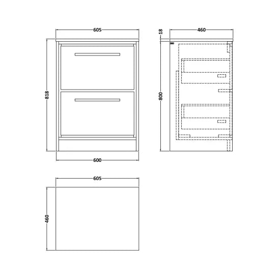 600mm Floor standing 2-Drawer Unit & Worktop