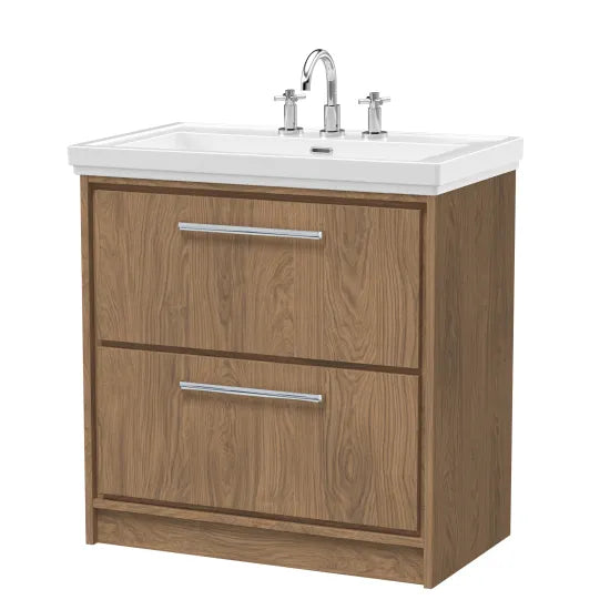 800mm Floor Standing 2-Drawer Unit & Basin Set  3 Tap Hole  (Drawer, Unit or Set)