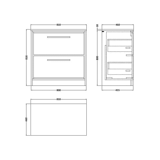800mm Floor Standing 2-Drawer Unit & Marble Worktop (Drawer Unit, Basin or Set)