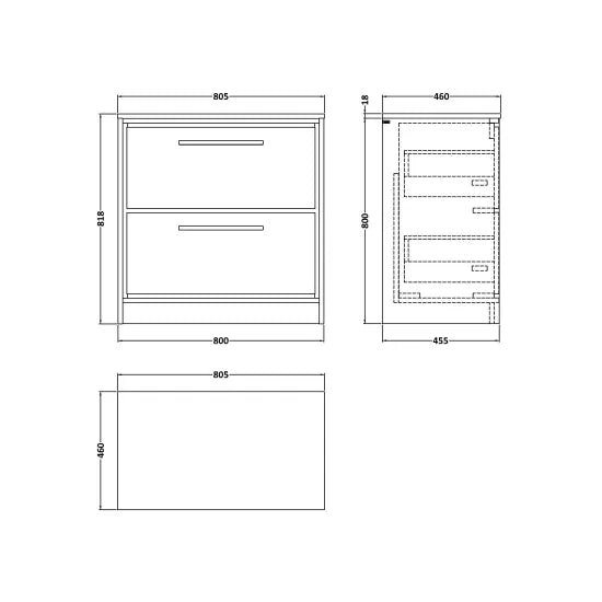 800mm Floor standing 2-Drawer Unit & Worktop (Drawer Unit, Set)