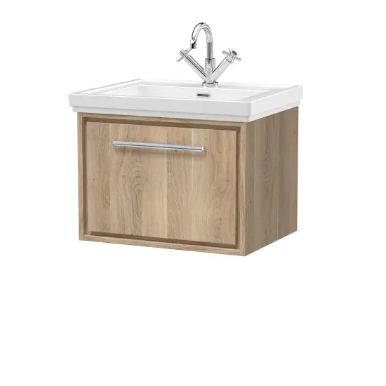 600mm Wall Hung Single Drawer Unit & Basin Set  1 Tap Hole