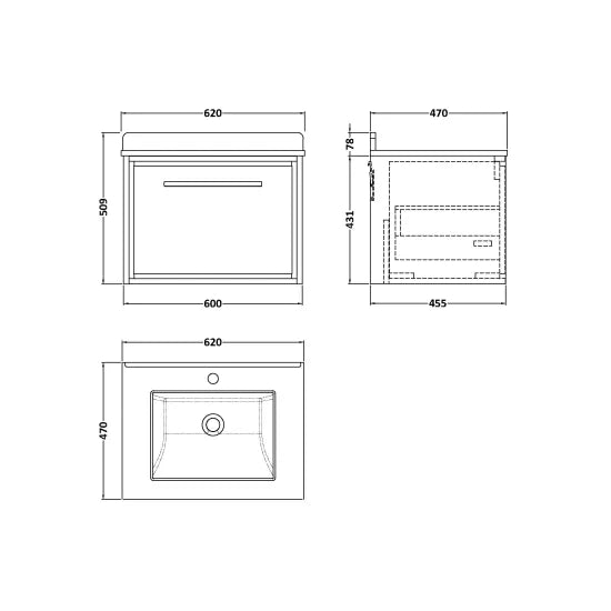 600mm Wall Hung Single Drawer Unit (Drawer Unit or Set)