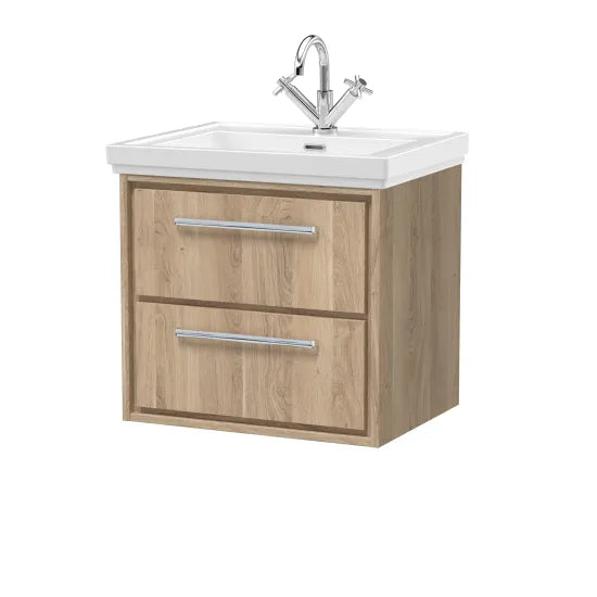 600mm Wall Hung 2-Drawer Unit & Basin Set 1 Tap Hole (Drawer, Unit or Set)