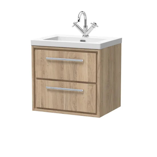 600mm Wall Hung 2-Drawer Unit & Basin Set 1 Tap Hole (Drawer, Unit or Set)