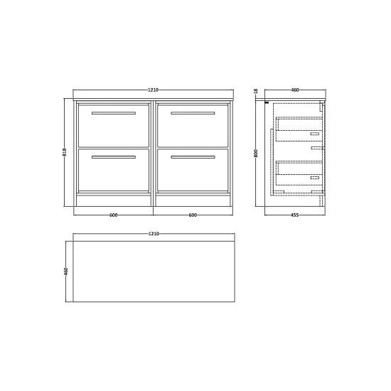 1200mm Floor Standing 4-Drawer Unit & Marble Worktop (Drawer Unit, Basin or Set)